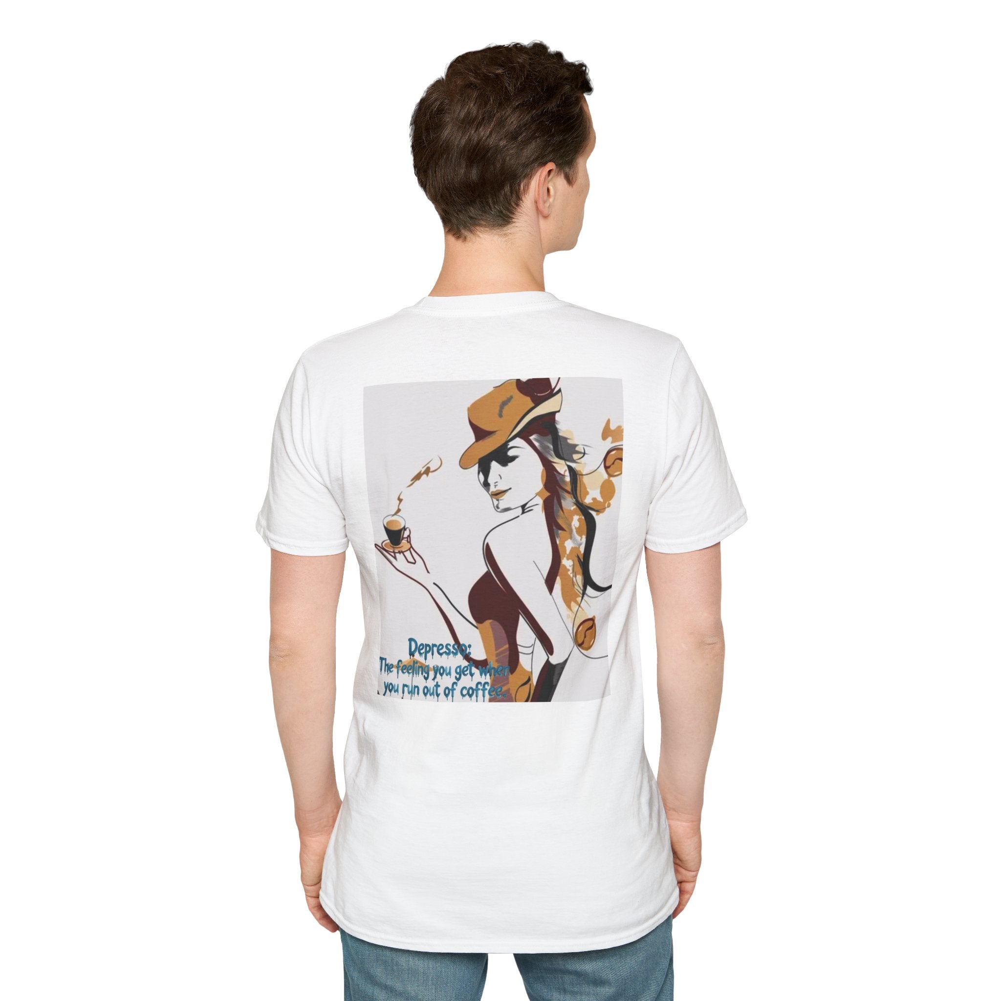 T-Shirt — Retro Cowgirl Coffee Tee (“Depressed: The feeling you get when you run out of coffee”)