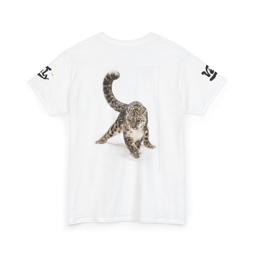 Snow Leopard T‑Shirt — Vintage Trading Card Wildlife Tee