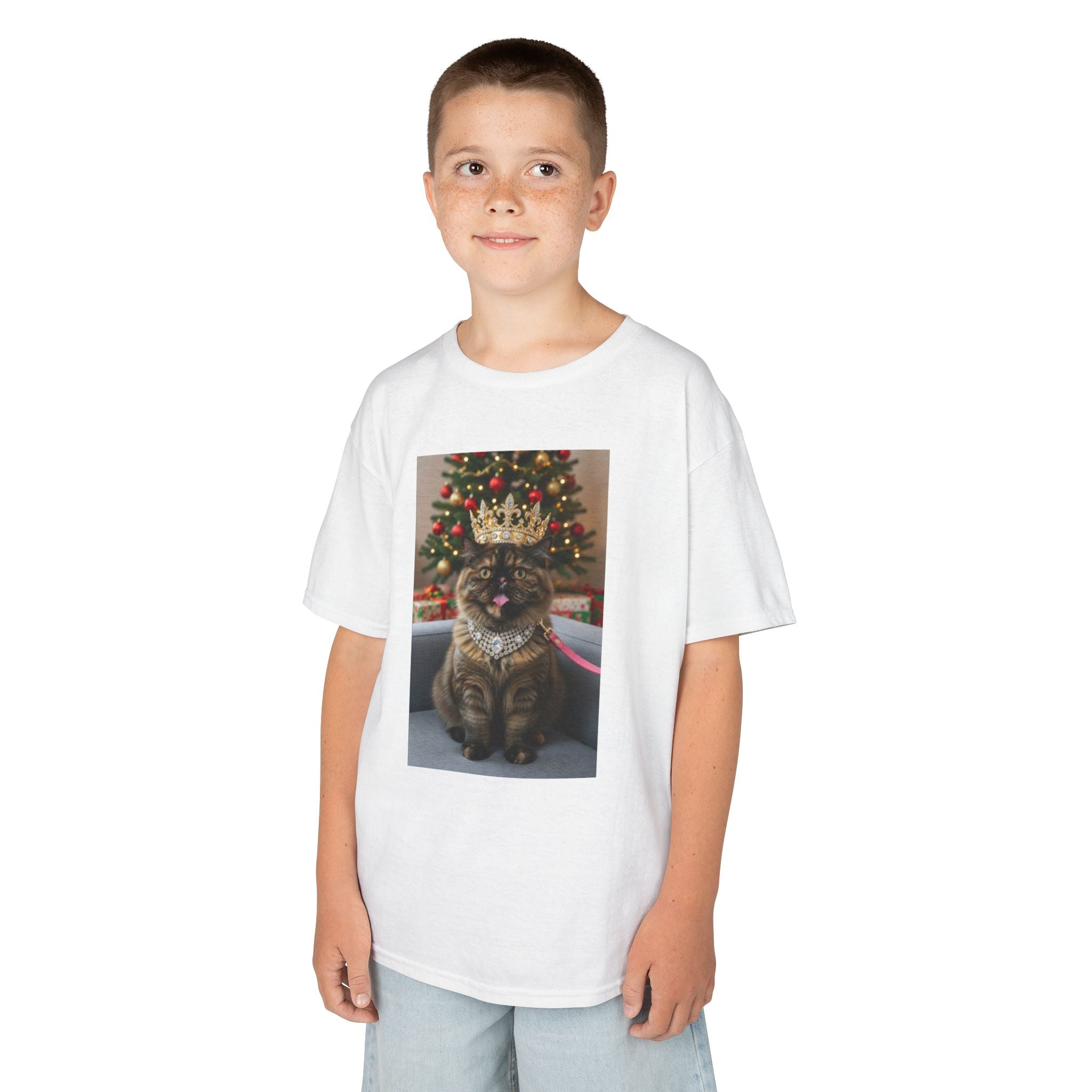 T-SHIRT KIDS FACE SWAP - CATS HEROES — Festive Tabby with Crown (Holiday Cat Shirt)