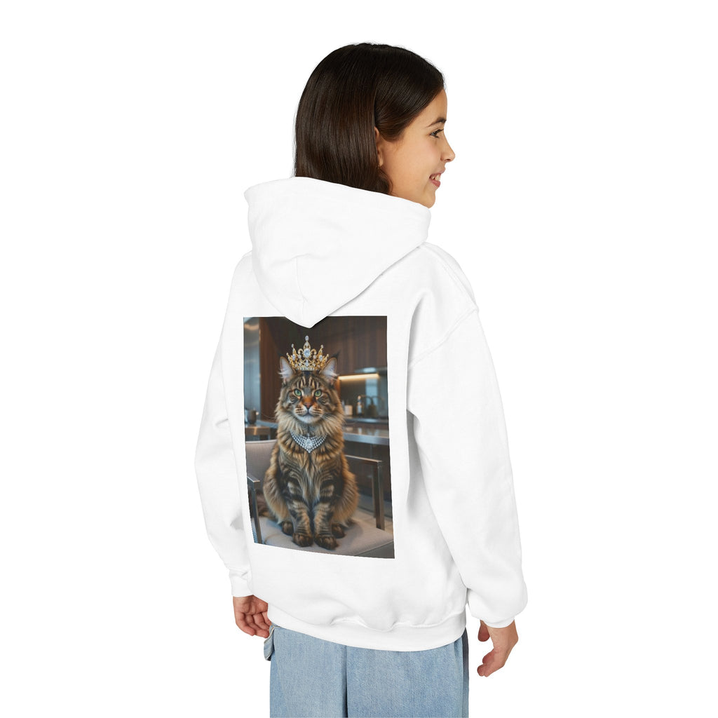 Youth Cat King Hoodie — Regal Crowned Tabby Graphic Sweatshirt