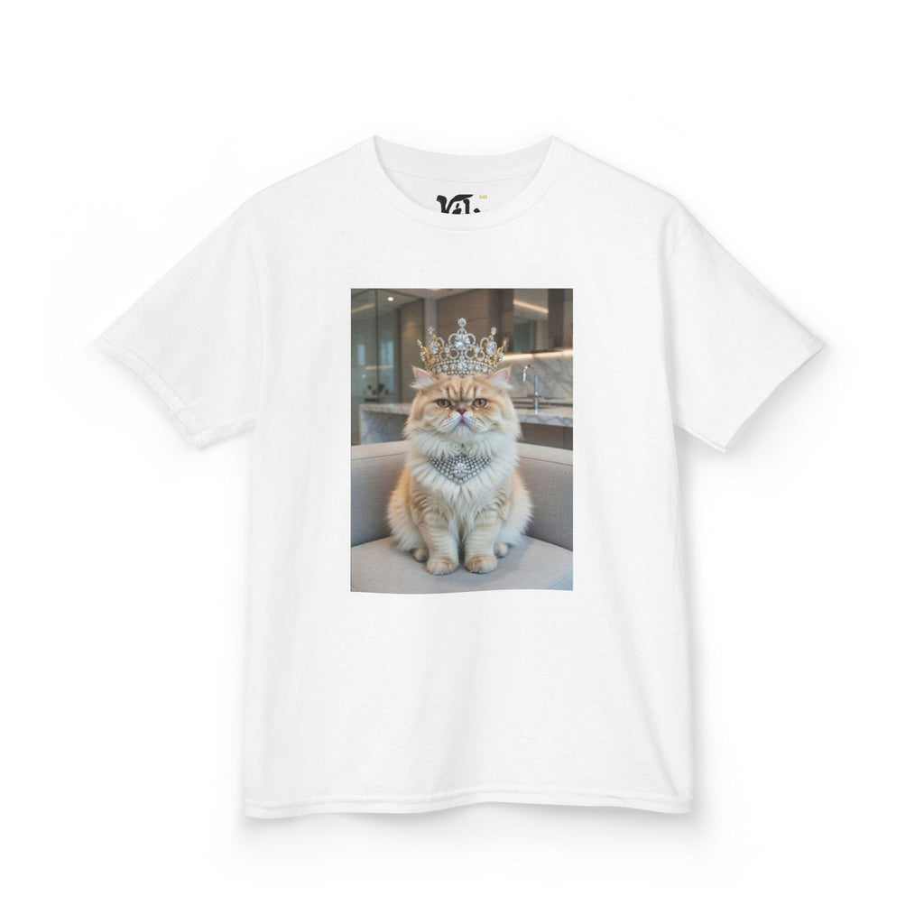 T-SHIRT KIDS CATS HEROES — Cute Crowned Cat Photo Tee for Children