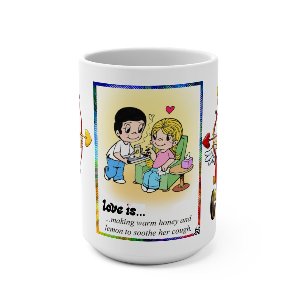 Love Is... 15oz Ceramic Mug — Cute Cupid & Caring Couple Valentine's Coffee Cup