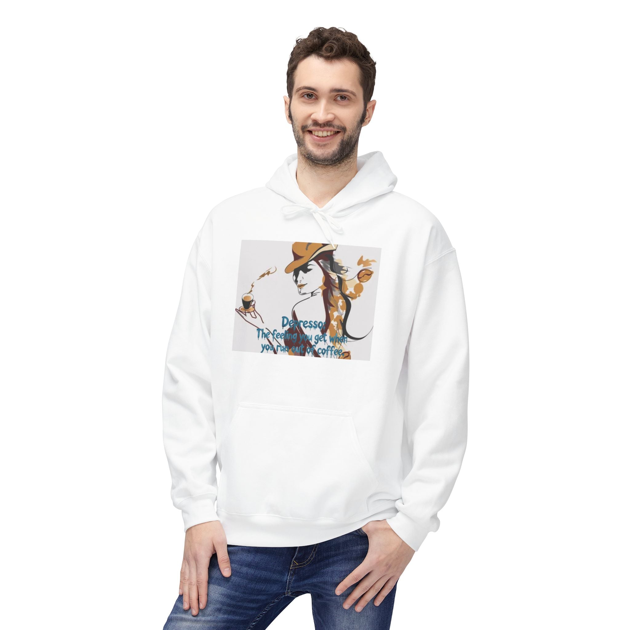 Coffee Lover Hoodie — Vintage Pinup Art with 'Depression is the Feeling You Get When You Run Out of Coffee' Quote