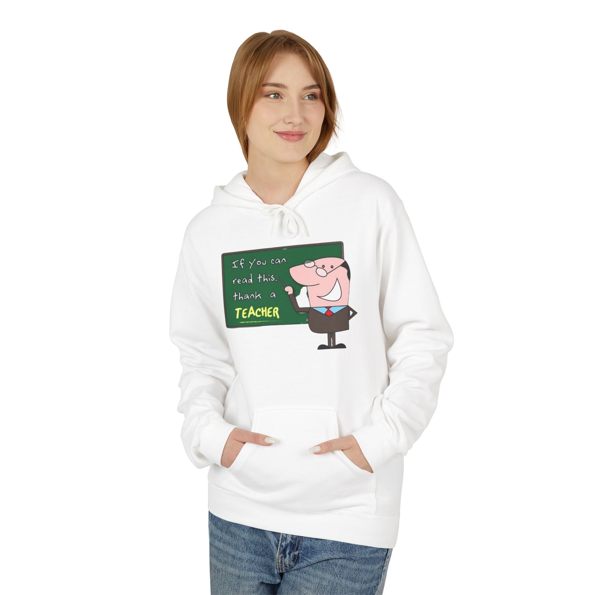 Teacher Hoodie – "If you can read this thanks a TEACHER" Cartoon Chalkboard Design