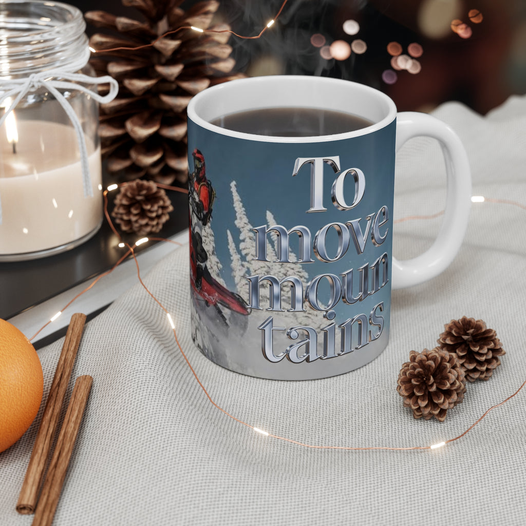 Snowmobile Adventure Mug – Red Snowmobile in Winter Landscape