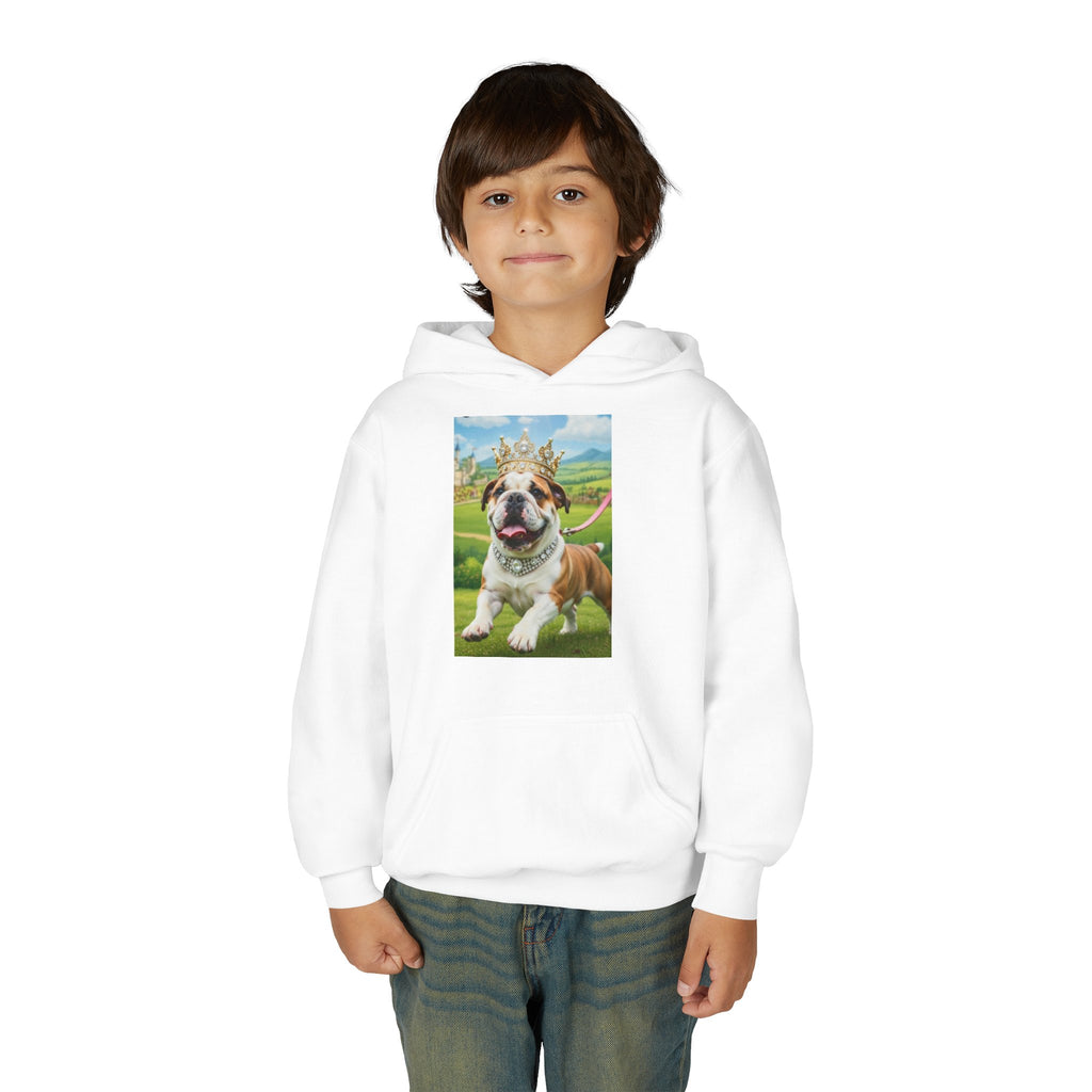 Bulldog Crown Hoodie — Kids' Regal Puppy Graphic Sweatshirt