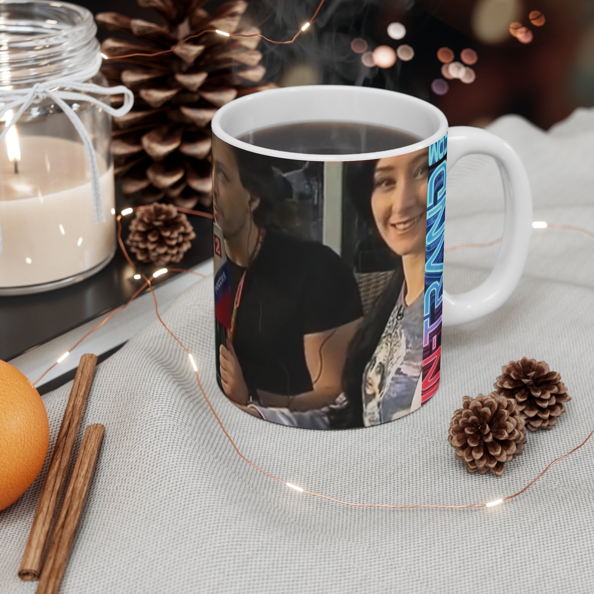 11oz Photo Collage Mug - Racing Interview Design