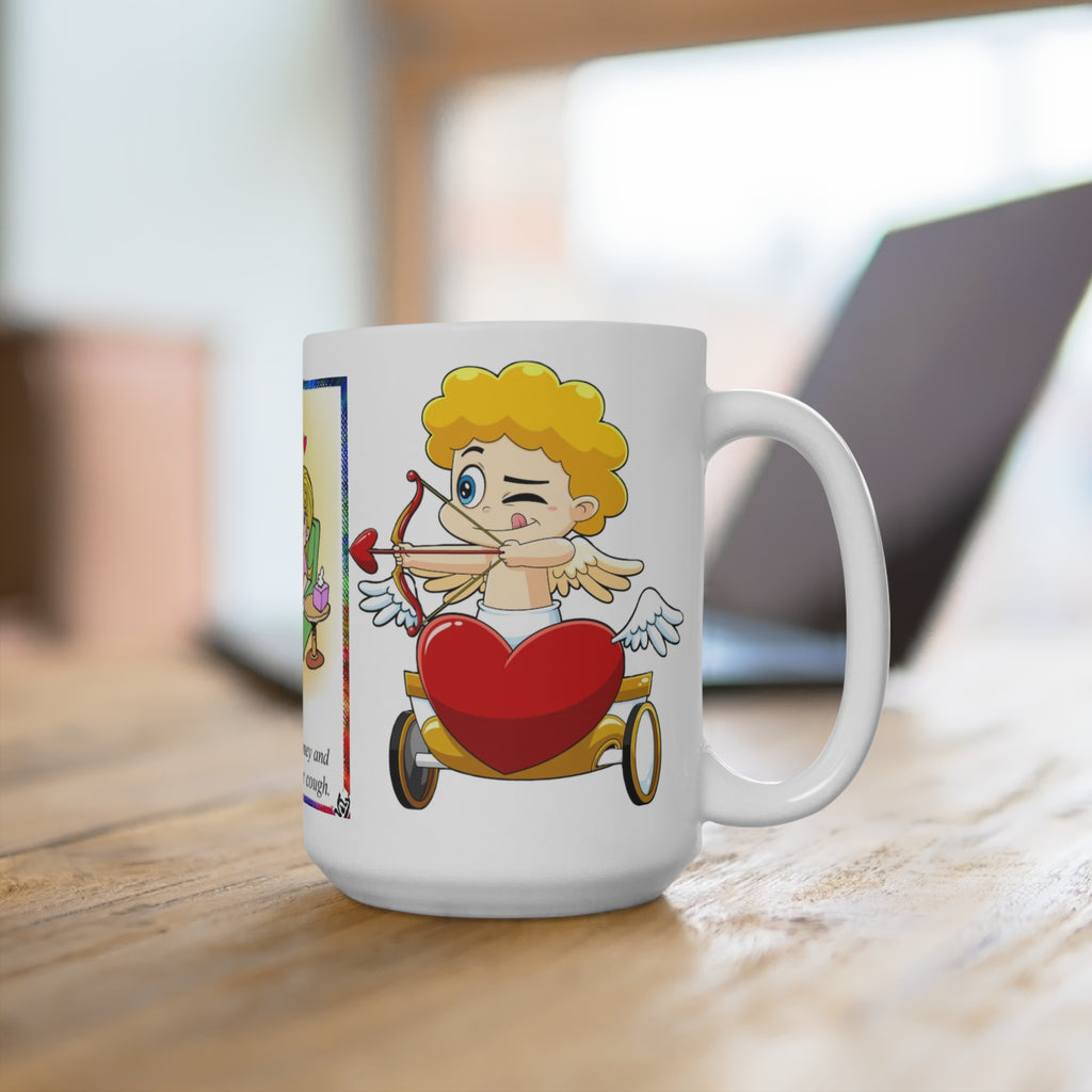 Love Is... 15oz Ceramic Mug — Cute Cupid & Caring Couple Valentine's Coffee Cup
