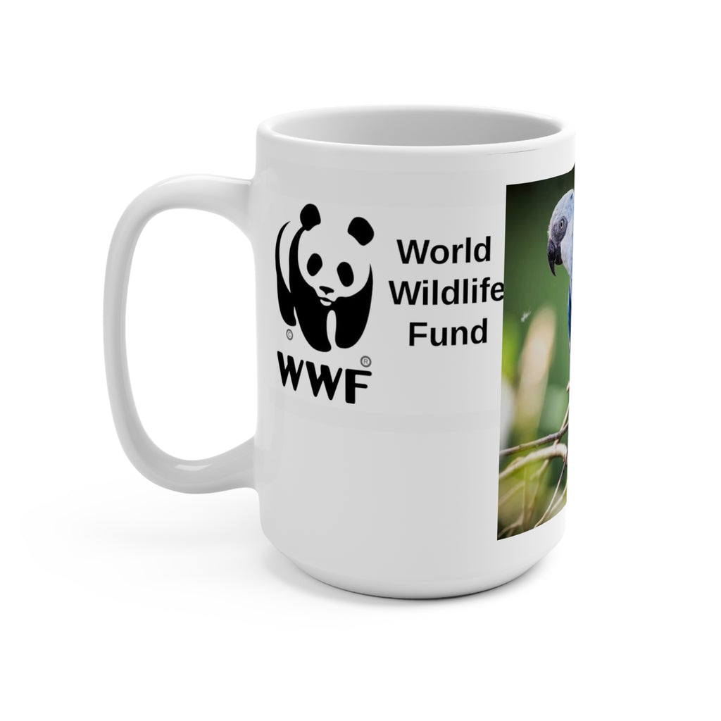 MUG NATURE   15oz Ceramic Mug — Blue Parrot Photo with WWF Logo | Wildlife Conservation Coffee Cup