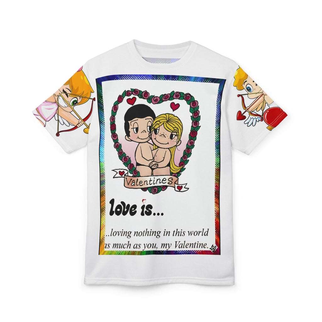 💎 Love Is... Retro Valentine Couple Tee — Cute Roses All-Over Print Shirt 💎