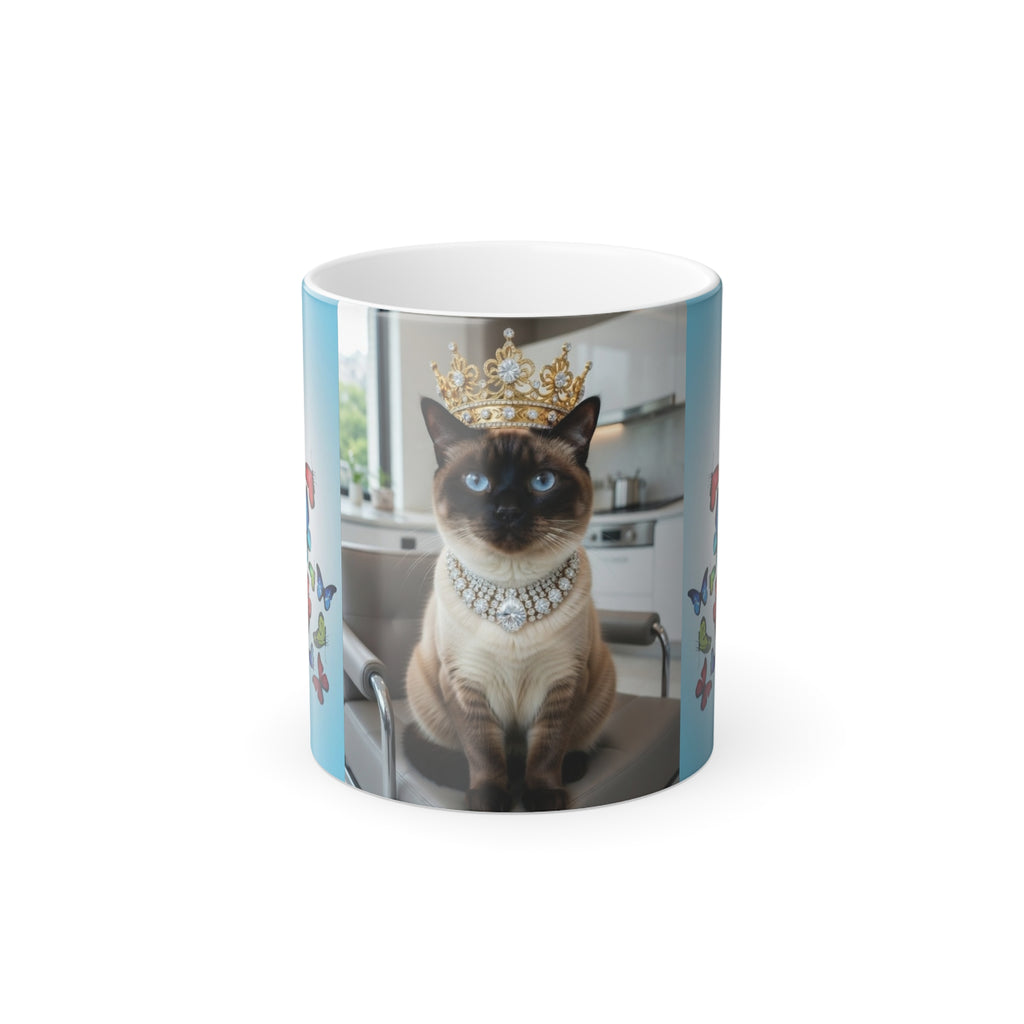 Color-Changing Cat Mug — Royal Siamese with Butterflies, 11oz