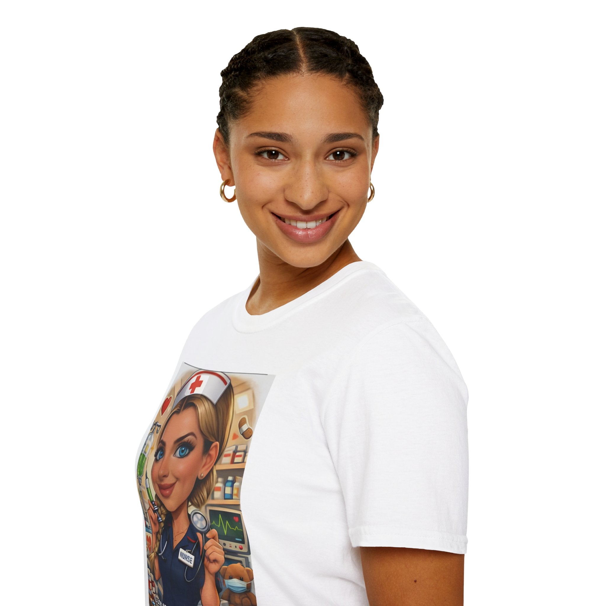 Nurse Cartoon T-Shirt — Cute Retro Nurse Graphic Tee (Includes 'You're Enough to Stop Your Heart' Text)