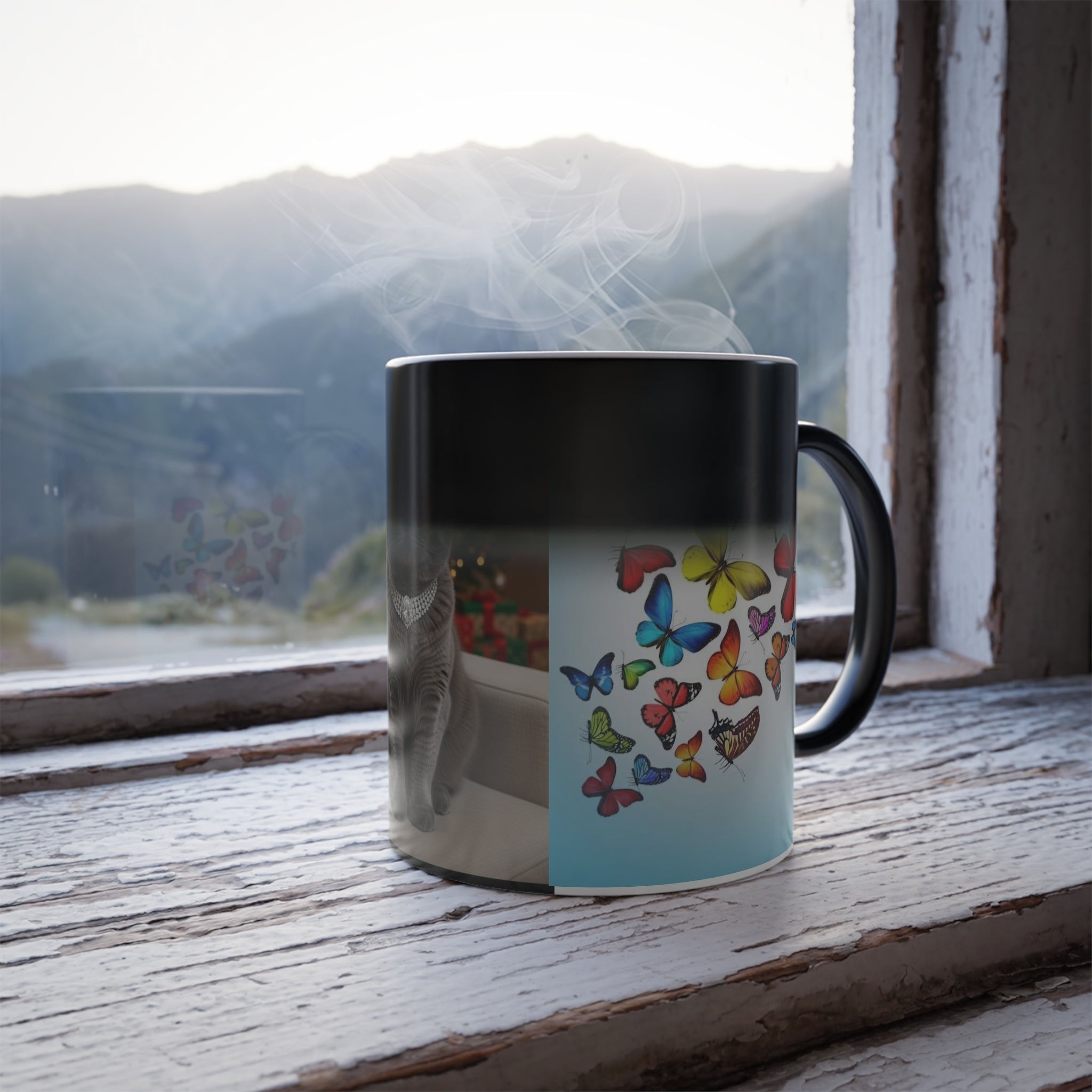 Color-Changing Mug — Royal Cat with Butterfly Accents (11oz)