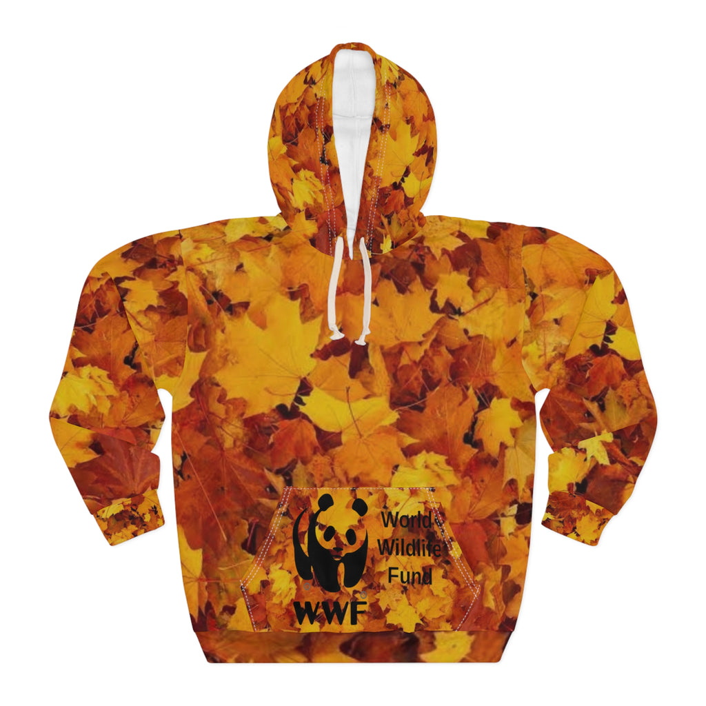 HOODIE NATURE  Crowned Crane Fall Leaves Hoodie — All-Over-Print Autumn Bird Pullover