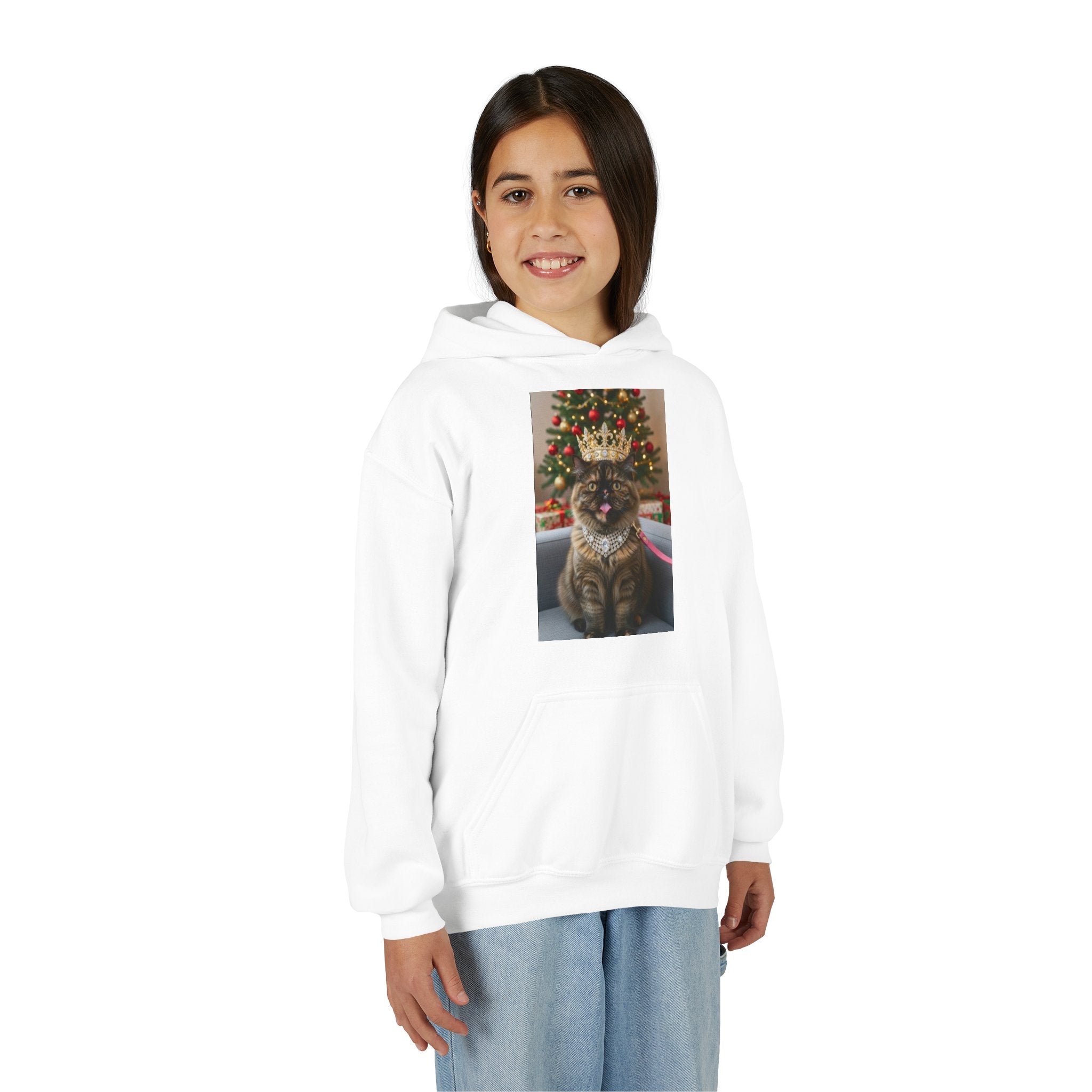 Christmas Cat Crown Hoodie — Cute Holiday Kitty Sweatshirt for Kids