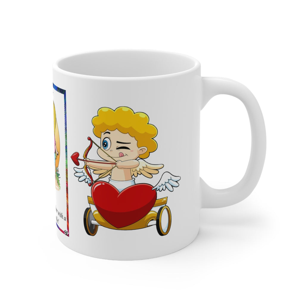 CUP - LOVEIS... - Romantic Cartoon Coffee Mug — "Love is... rewarding each other with a kiss for every mile" — 11oz & 15oz