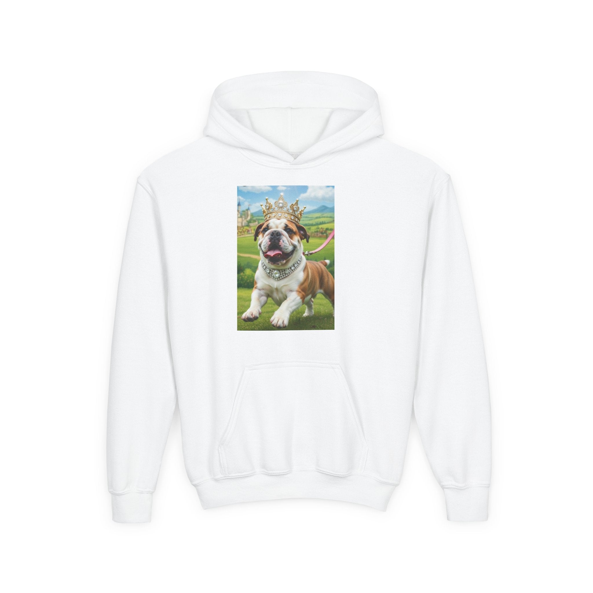 Bulldog Crown Hoodie — Kids' Regal Puppy Graphic Sweatshirt