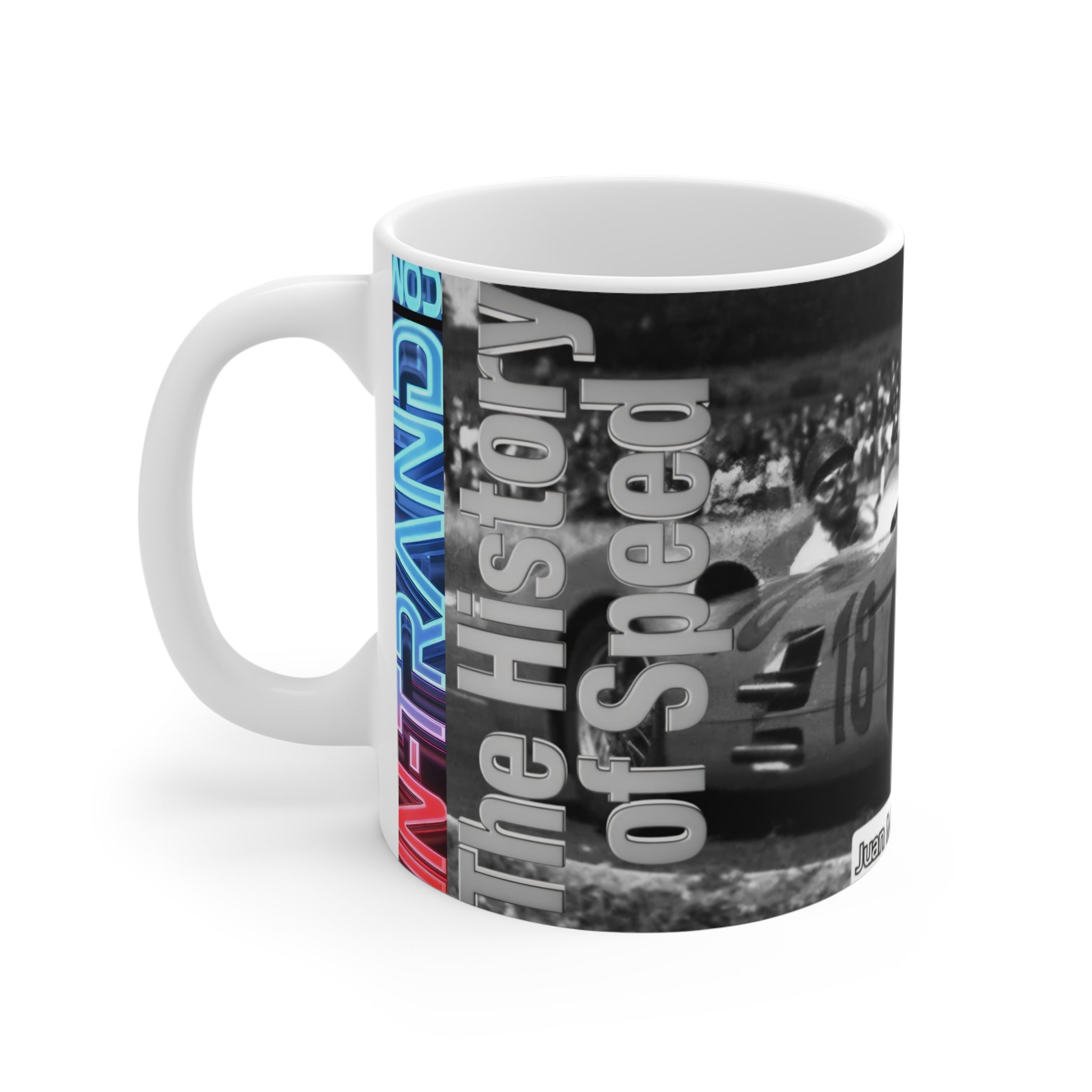Racing History Mug — 'The History of Speed' Vintage Race Car 11oz Coffee Cup