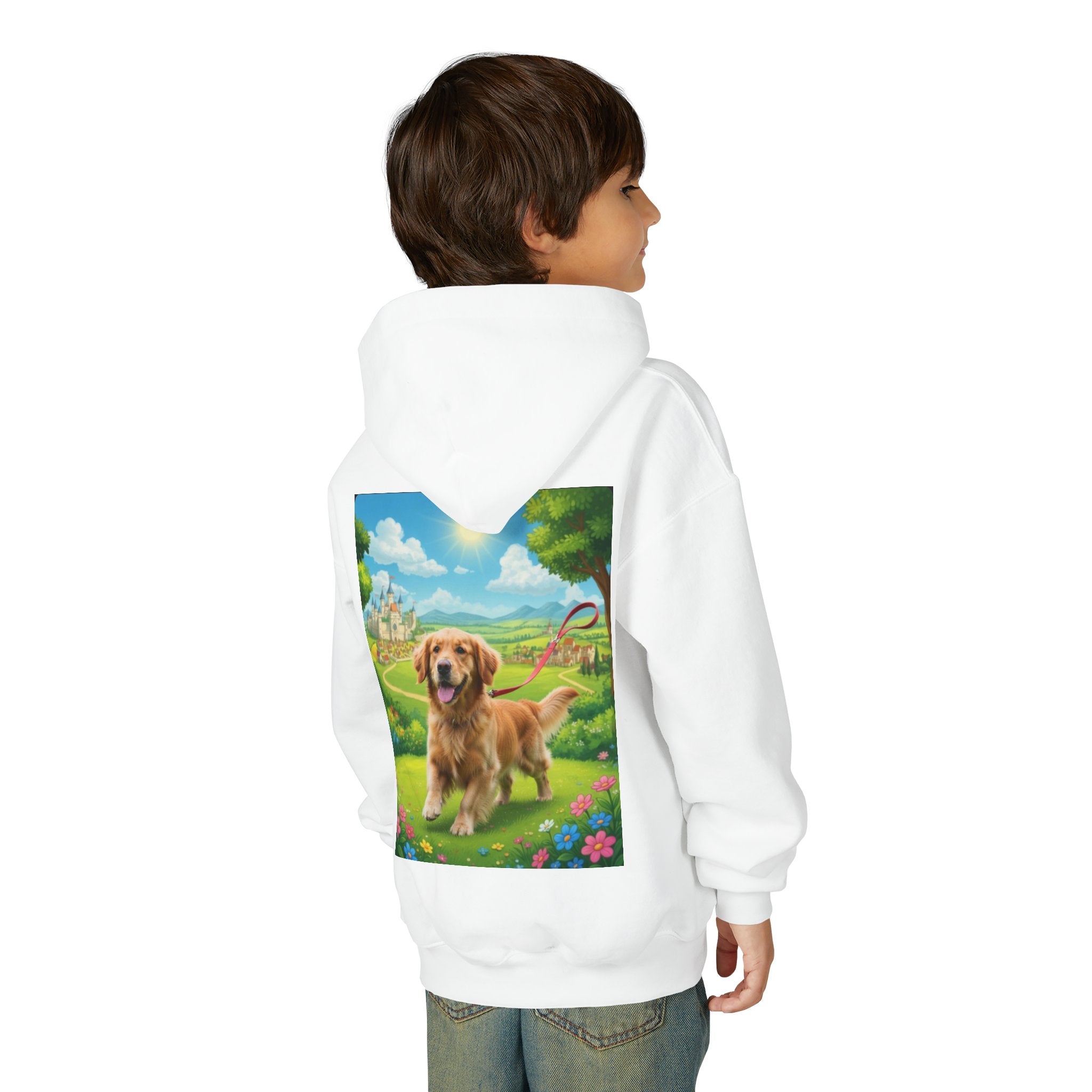 Golden Retriever Hoodie — Cute Dog Kids Sweatshirt, Sunny Meadow Pet Design