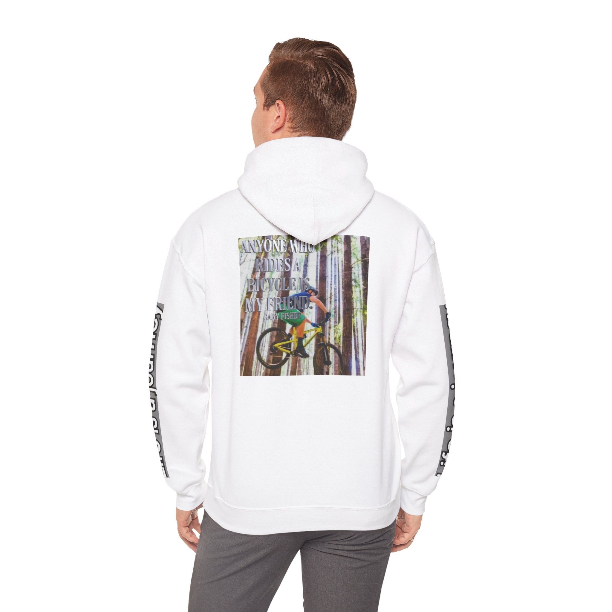 Mountain Biking Hoodie — “Anyone Who Rides a Bicycle Is a Friend” Graphic Sweatshirt