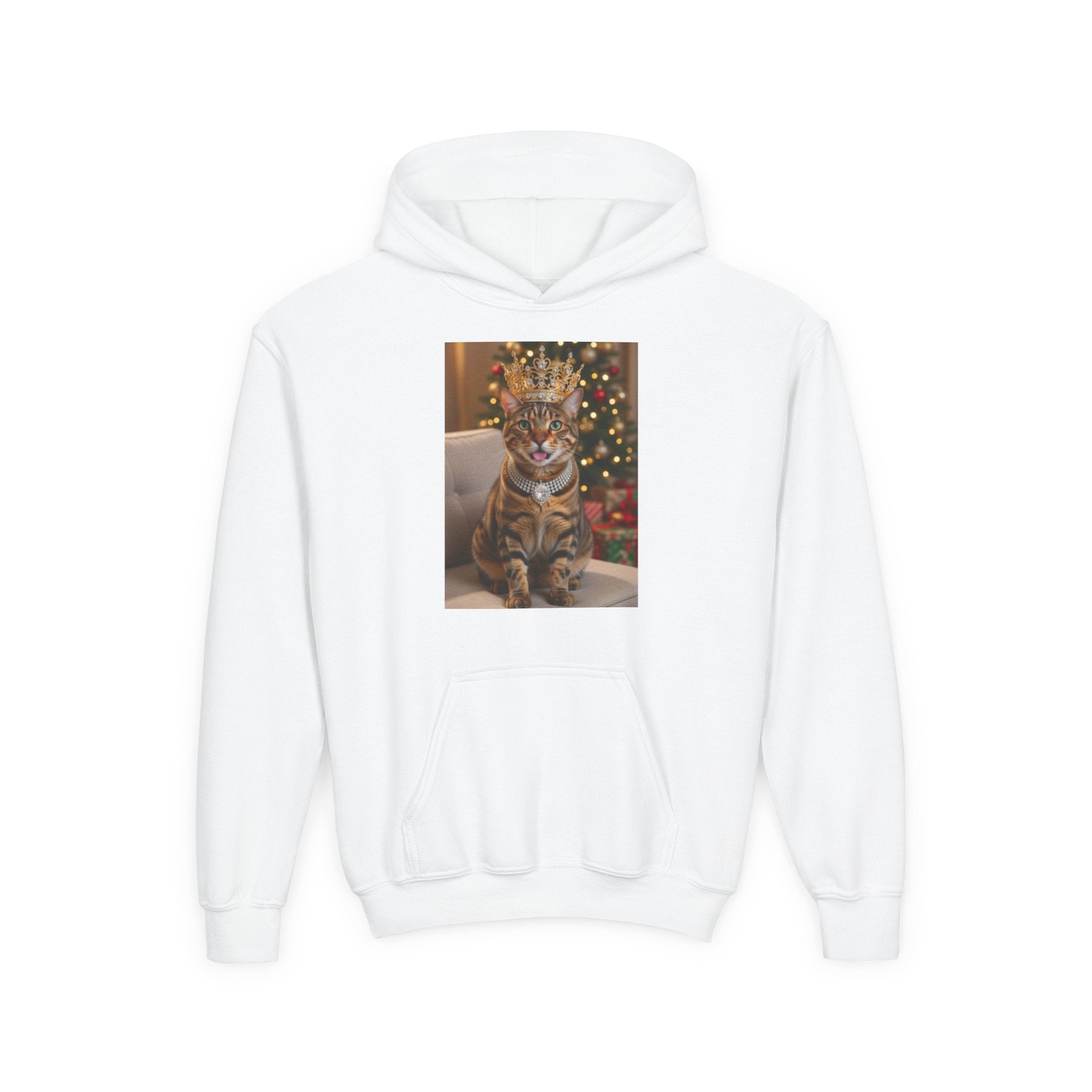 Youth Cat Hoodie — Royal Tabby Christmas Sweatshirt