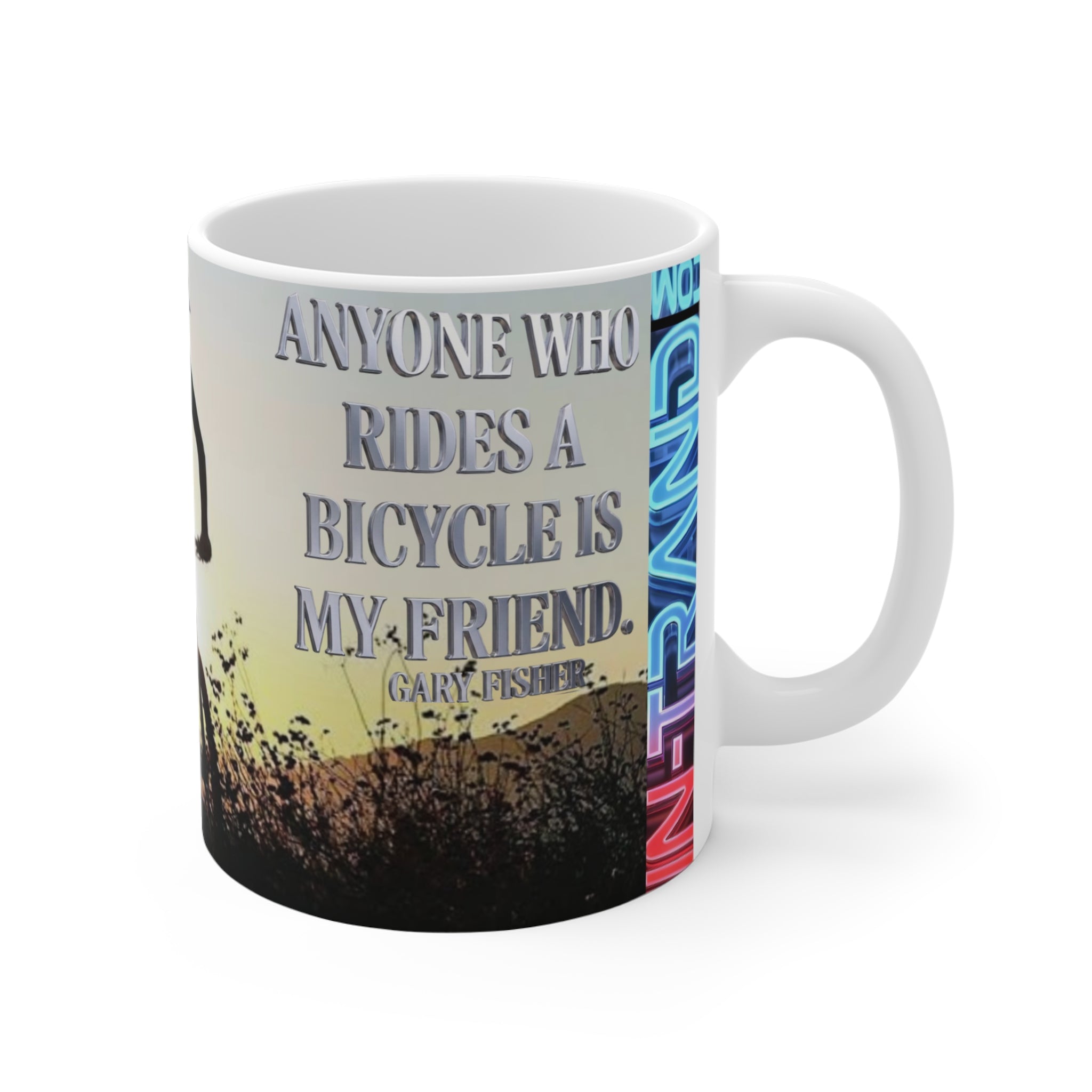 Bicycle Mug – “Anyone Who Rides a Bicycle Is My Friend” Sunrise Cycling Coffee Cup