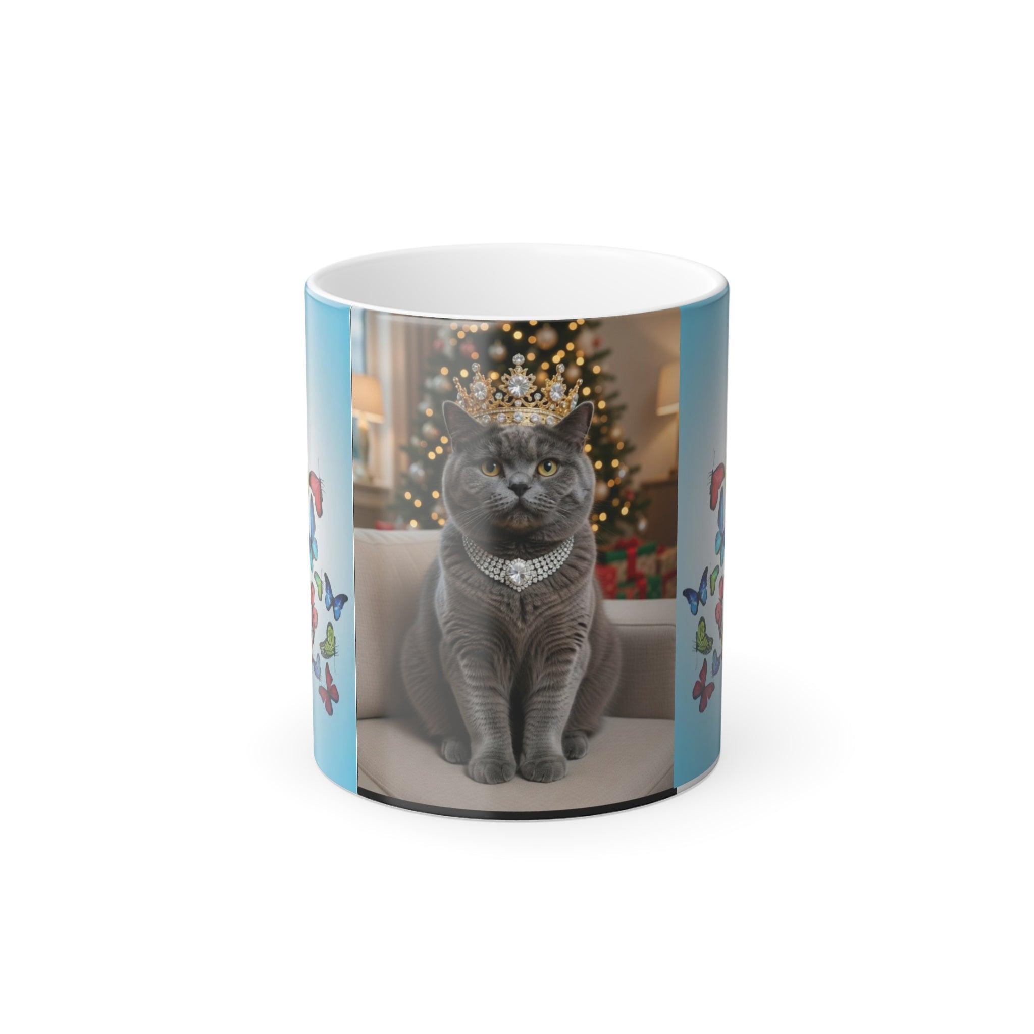 Color-Changing Mug — Royal Cat with Butterfly Accents (11oz)