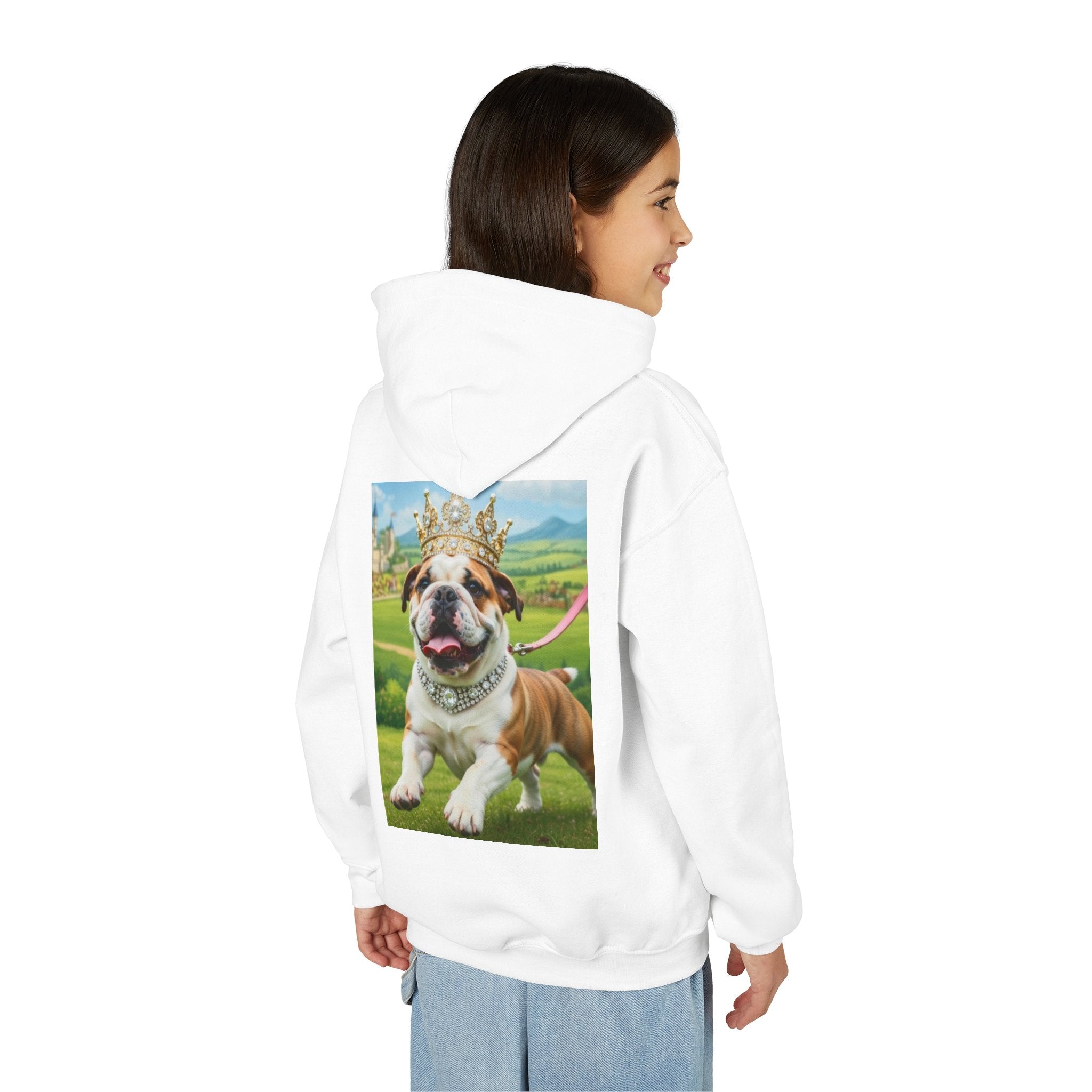 Bulldog Crown Hoodie — Kids' Regal Puppy Graphic Sweatshirt