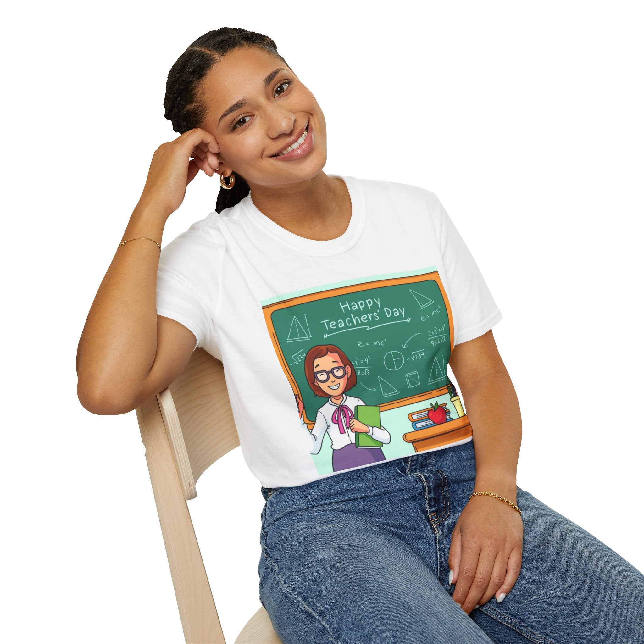 Teachers Day T-Shirt - Happy Teacher Cartoon Chalkboard Design
