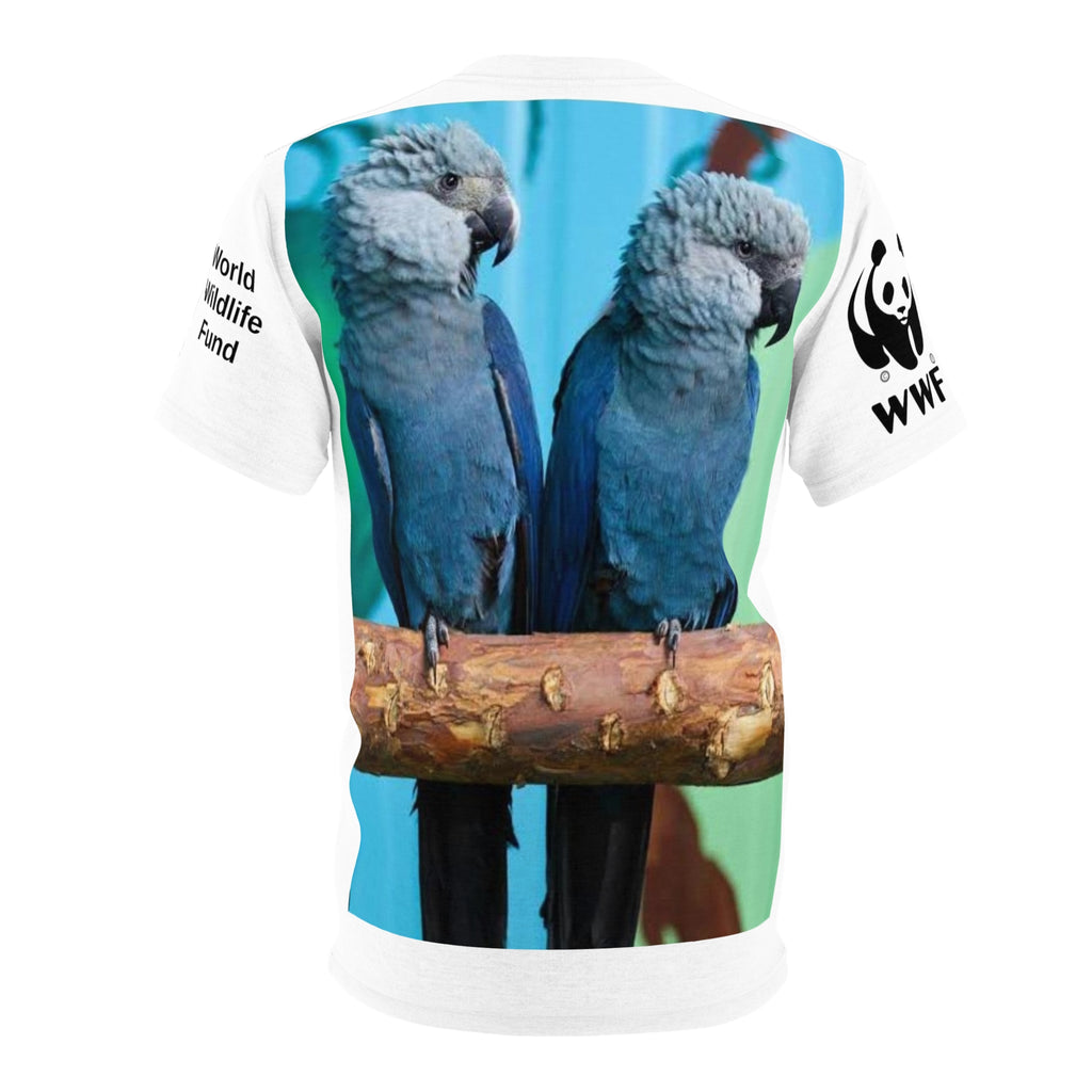 WWF Blue Macaw Conservation Tee — All-Over Print Bird Lover Shirt