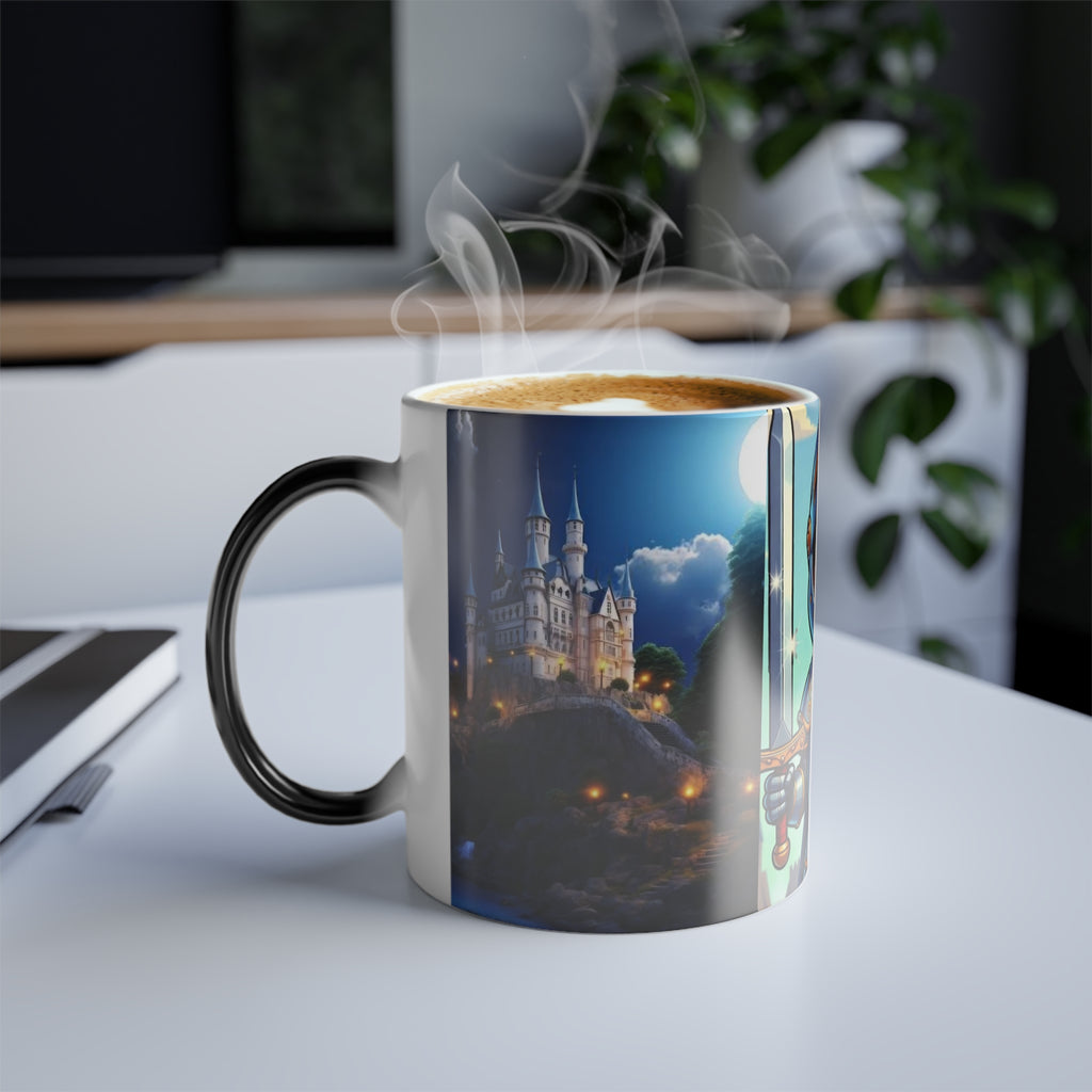 Color-Changing Knight Photo Mug — Personalized Magical Castle Heat Reveal, 11oz