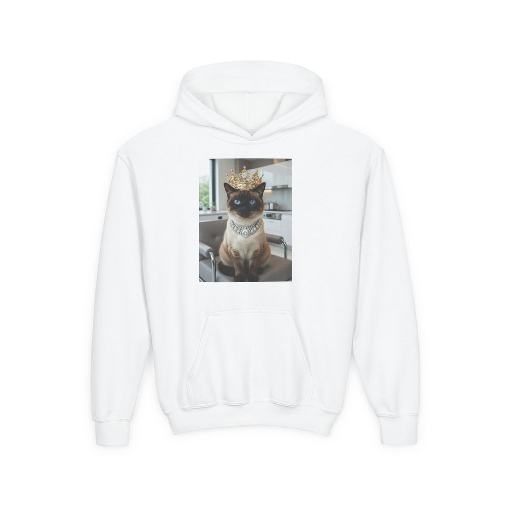 Siamese Cat Princess Youth Hoodie – Crown & Jewels Cute Kids Sweatshirt