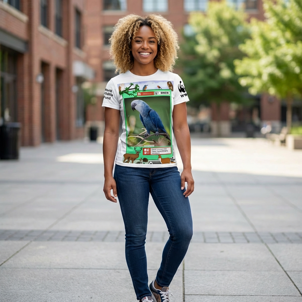 WWF Blue Macaw Conservation Tee — All-Over Print Bird Lover Shirt