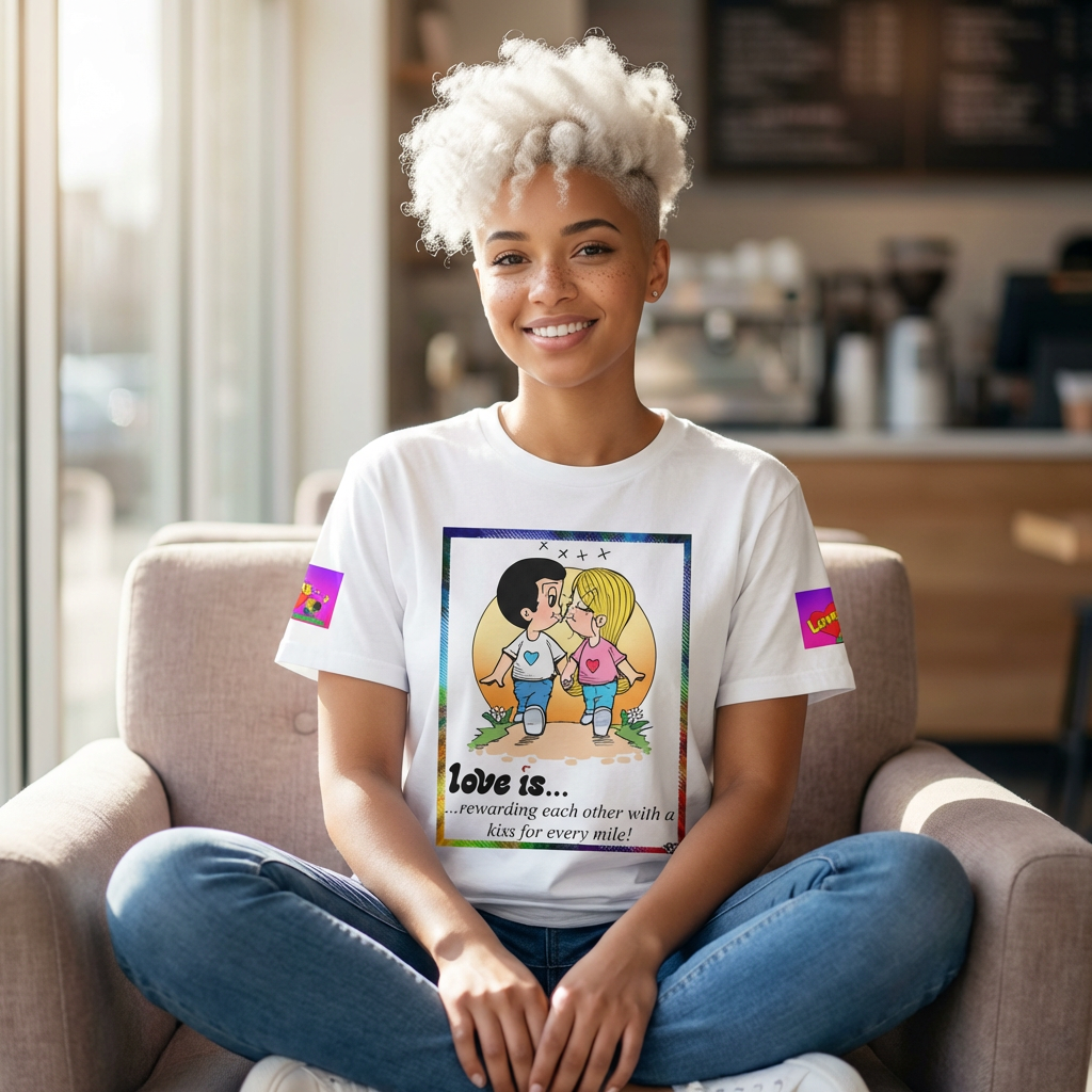 💎 Love Is... Couple Graphic Tee — "Rewarding Each Other With a Kiss for Every Mile" 💎