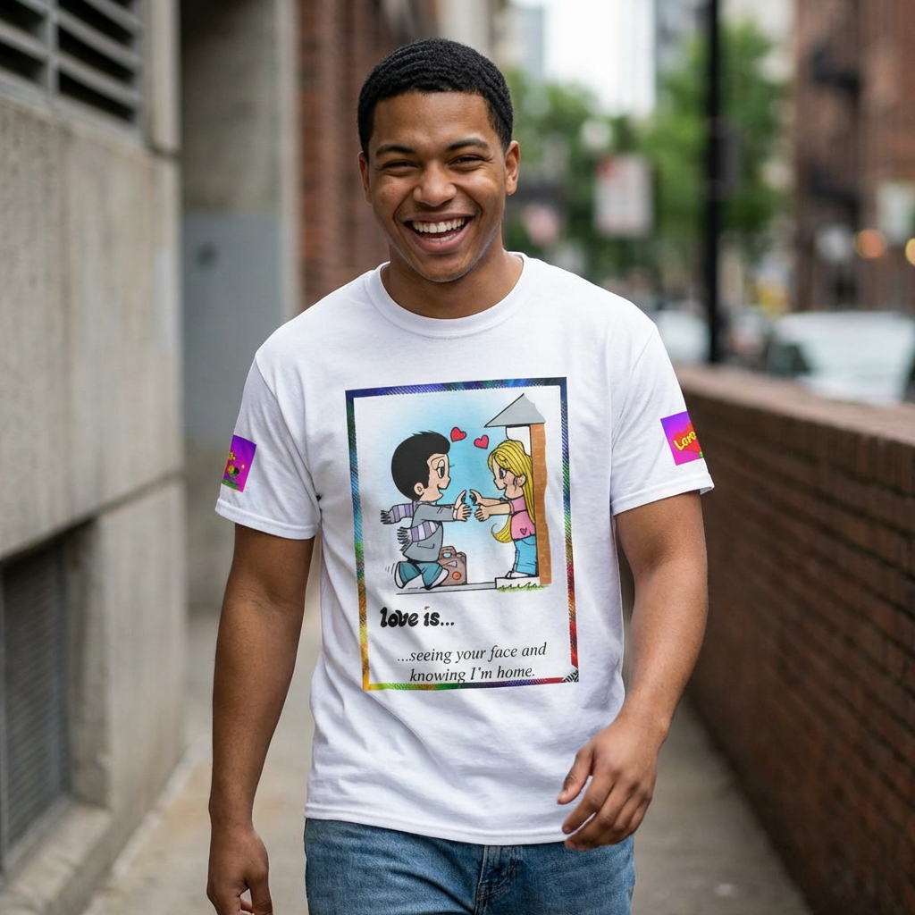 تيشيرت برسومات "الحب هو..." - تيشيرت رومانسي كلاسيكي للأزواج 