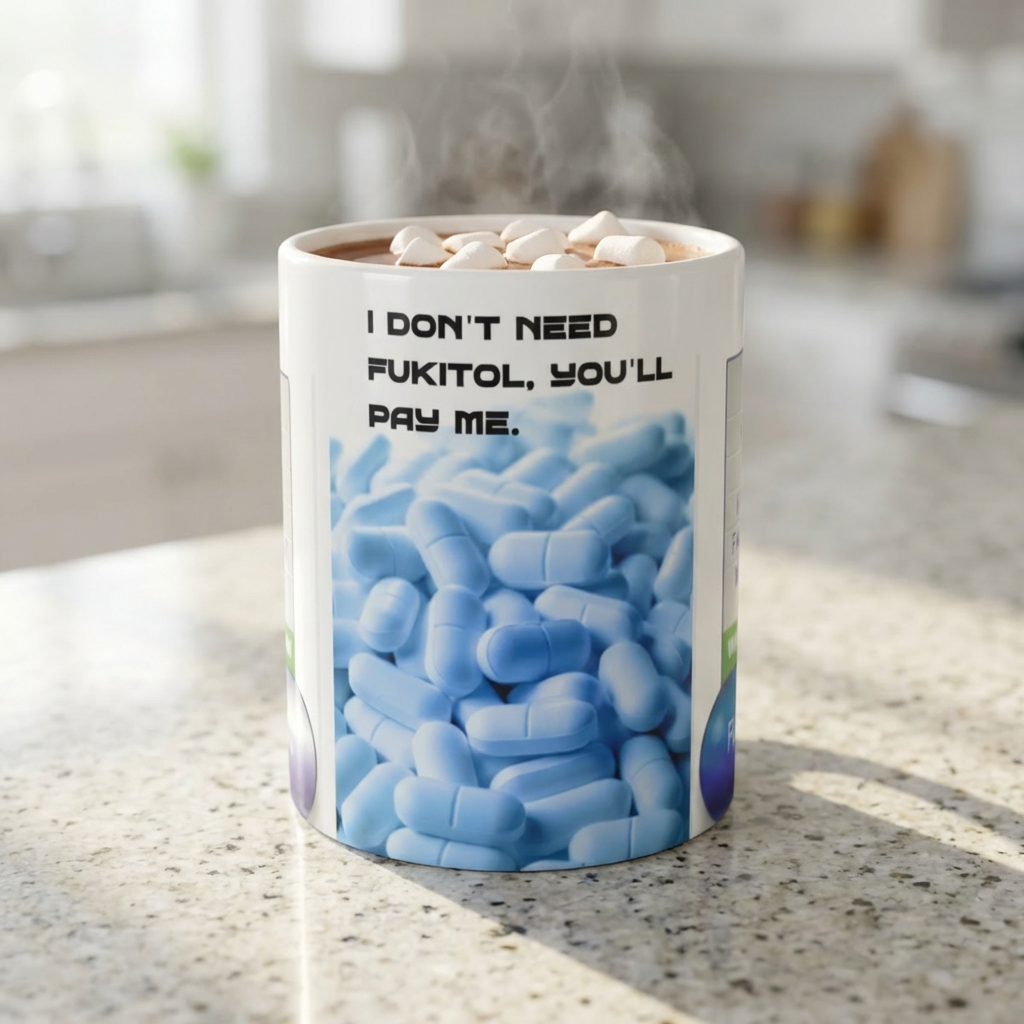 MUG FUKITOL — Funny 'Fukitol' Pill Prescription Coffee Mug (I Don't Need Fukitol, You'll Pay Me)