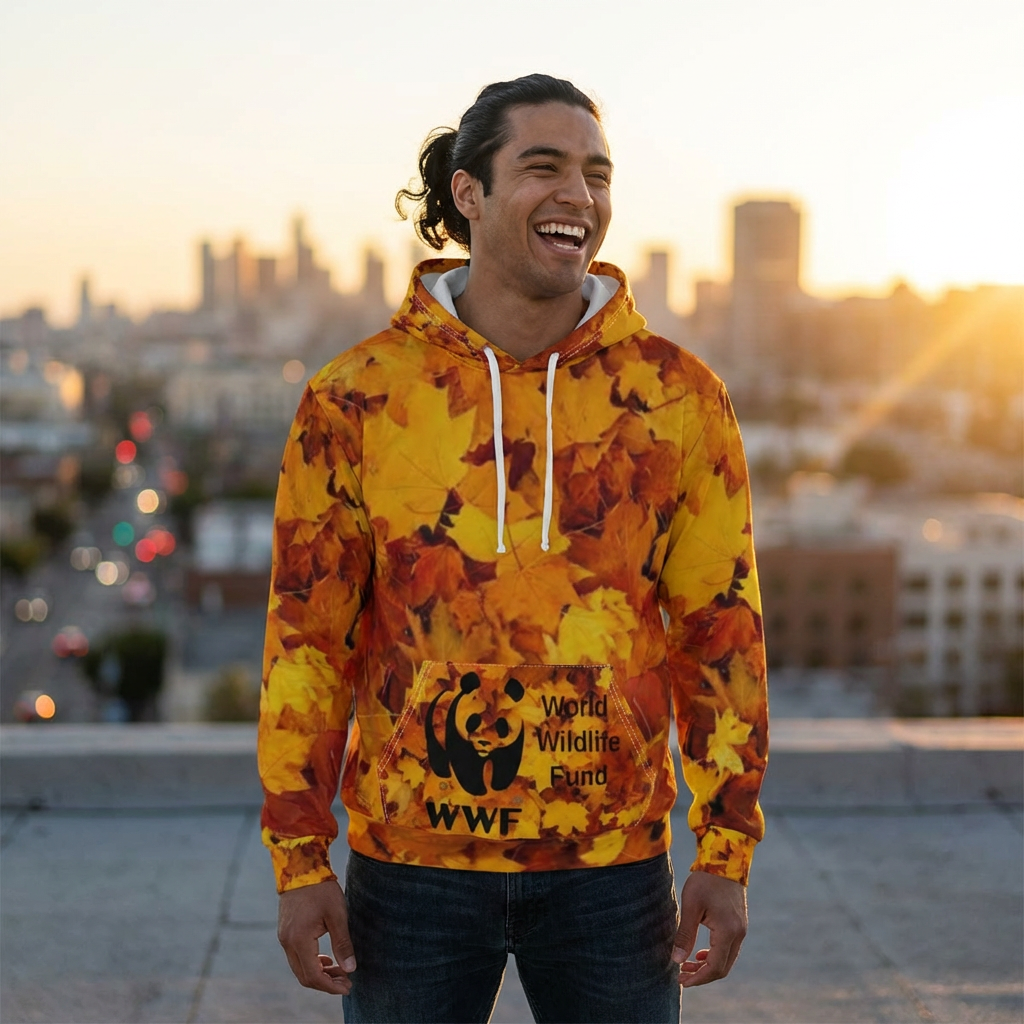 HOODIE COOL NATURE-  Leopard Fall Leaves Hoodie — WWF Wildlife Autumn Pullover