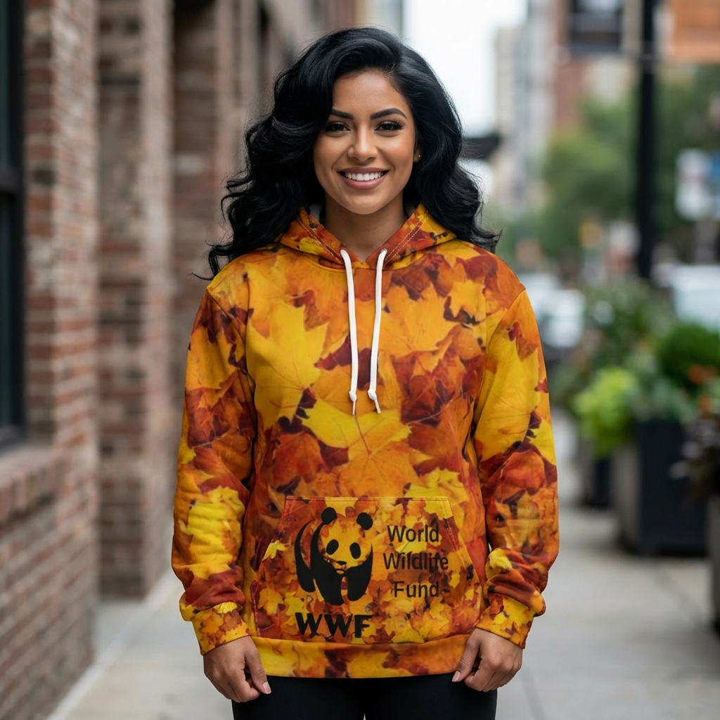 HOODIE NATURE  Autumn Clouded Leopard Hoodie — Fall Leaves WWF Conservation Design