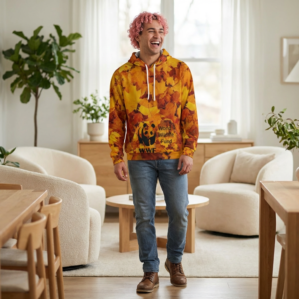 HOODIE NATURE  Autumn Leaves All-Over Print Hoodie with Soaring Condor & Wildlife Fund Logo