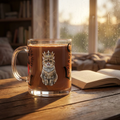 Glass Mug — Royal Cat Lover 10oz Clear Coffee Cup with 'Love' Heart Design