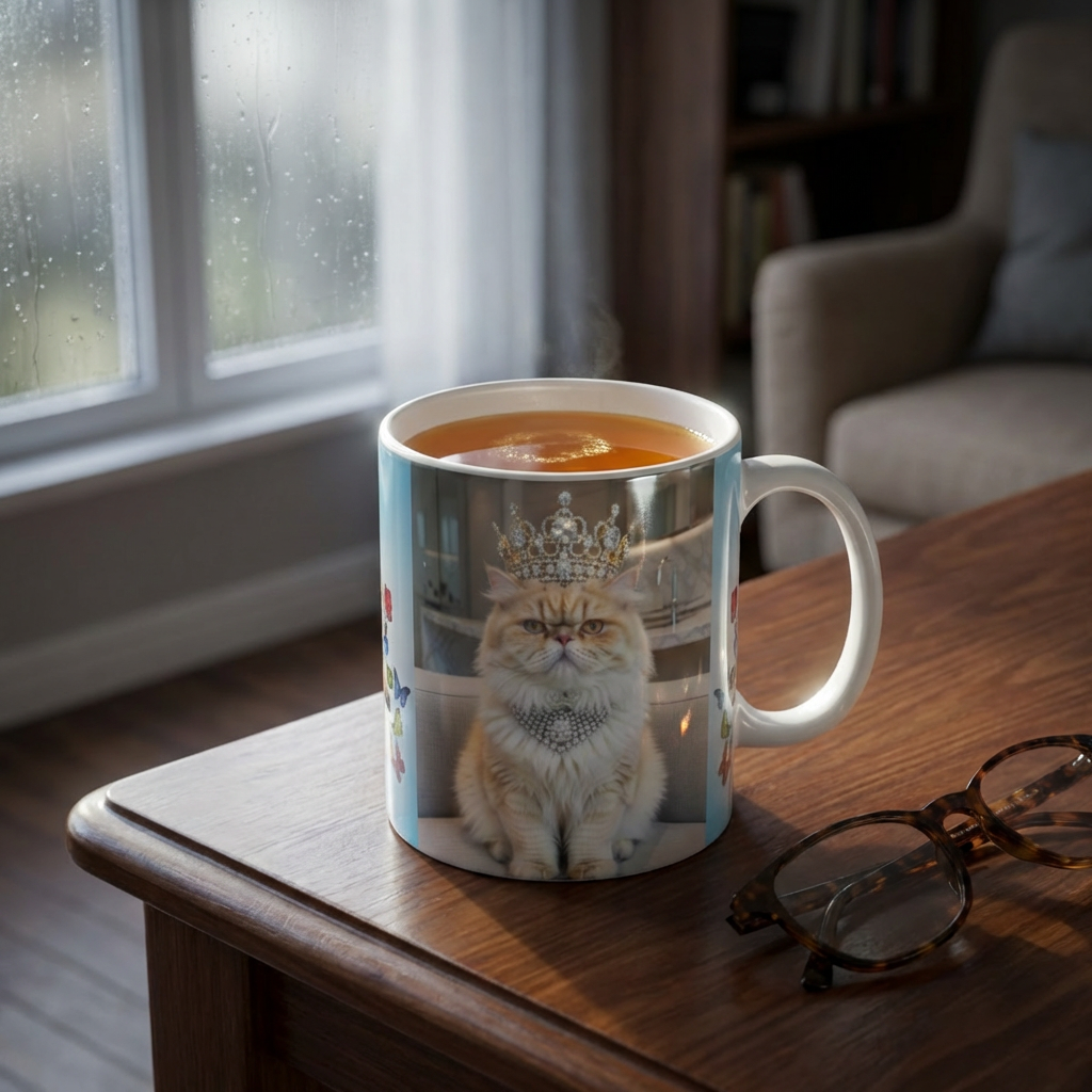 Color-Changing Mug — Royal Cat with Crown & Butterfly Heart (11oz)