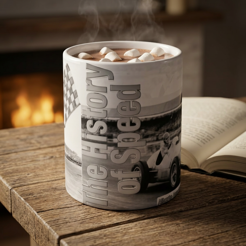 Racing History 11oz Coffee Mug — 'The History of Speed' Vintage Checkered Flag Design