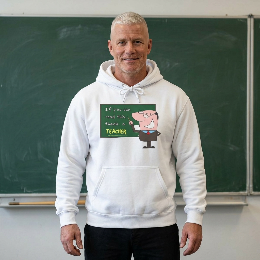 Teacher Hoodie – "If you can read this thanks a TEACHER" Cartoon Chalkboard Design