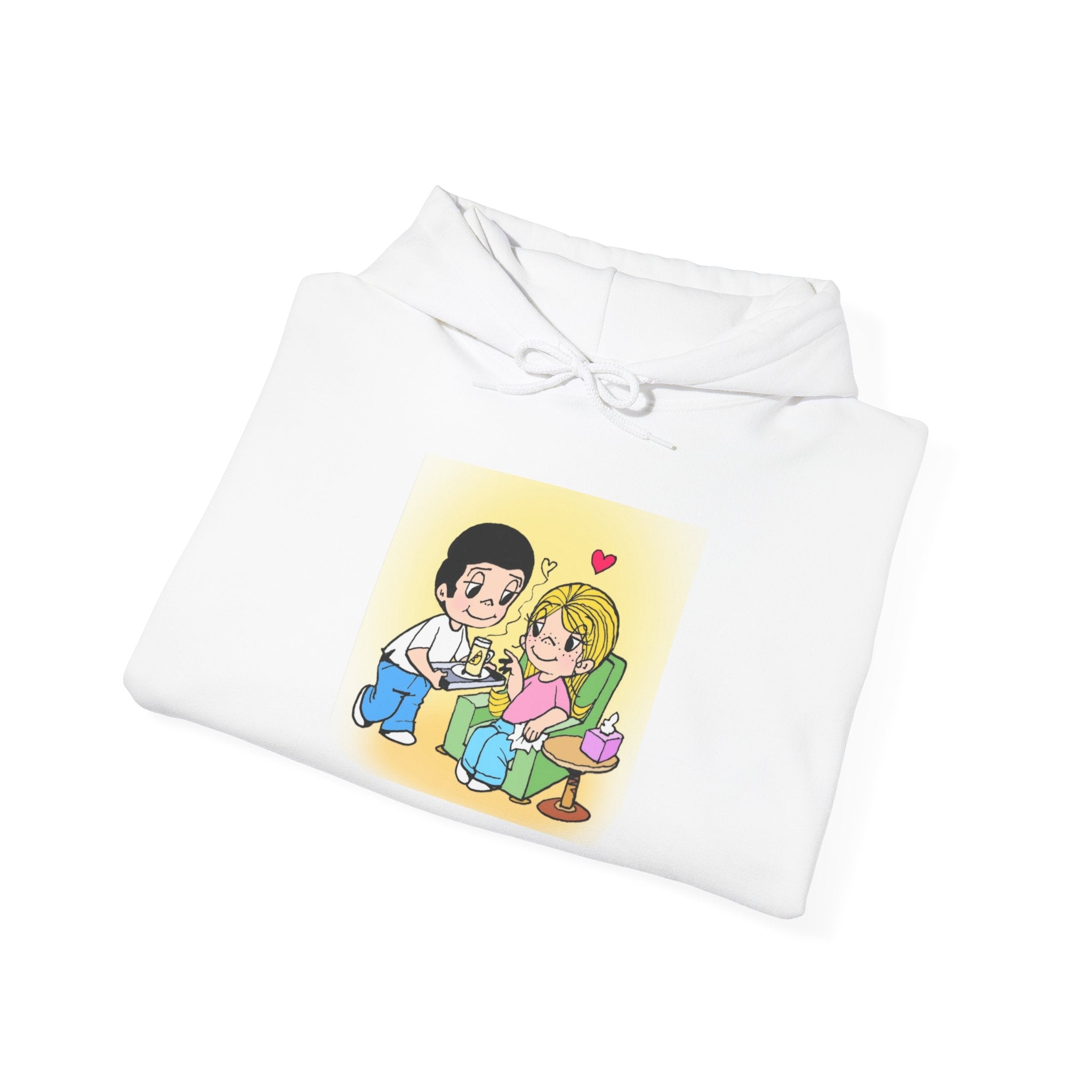 HOODIE LOVE IS... - Cute Couple Cartoon 'Making Warm Honey and Lemon' Graphic Pullover