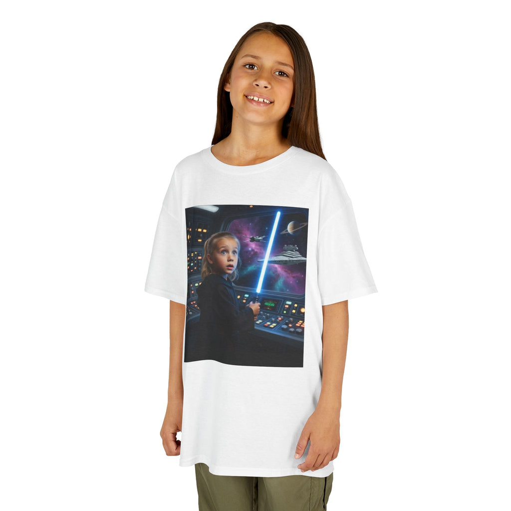 Kids Lightsaber Space Adventure Tee — Jedi Girl Sci‑Fi Graphic Shirt