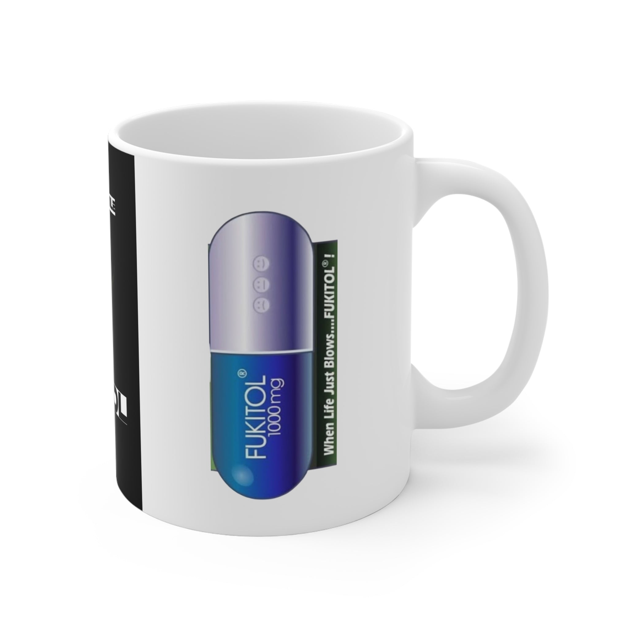 FUKITOL Pill Mug – Novelty 11oz Coffee Cup with Cheshire Smile Design