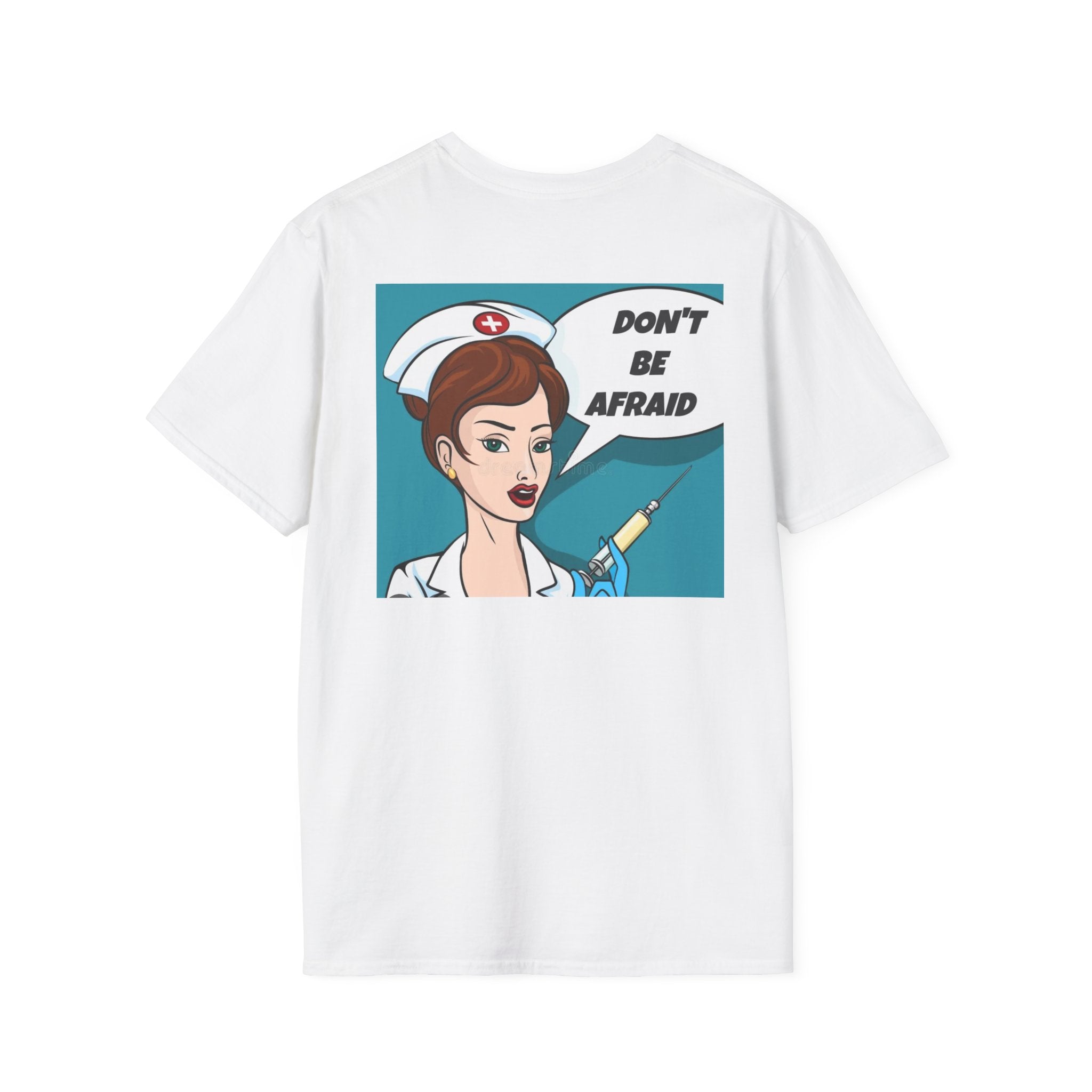 Nurse Illustration T-Shirt – "Don't Be Afraid" Retro Pop Art Medical Tee