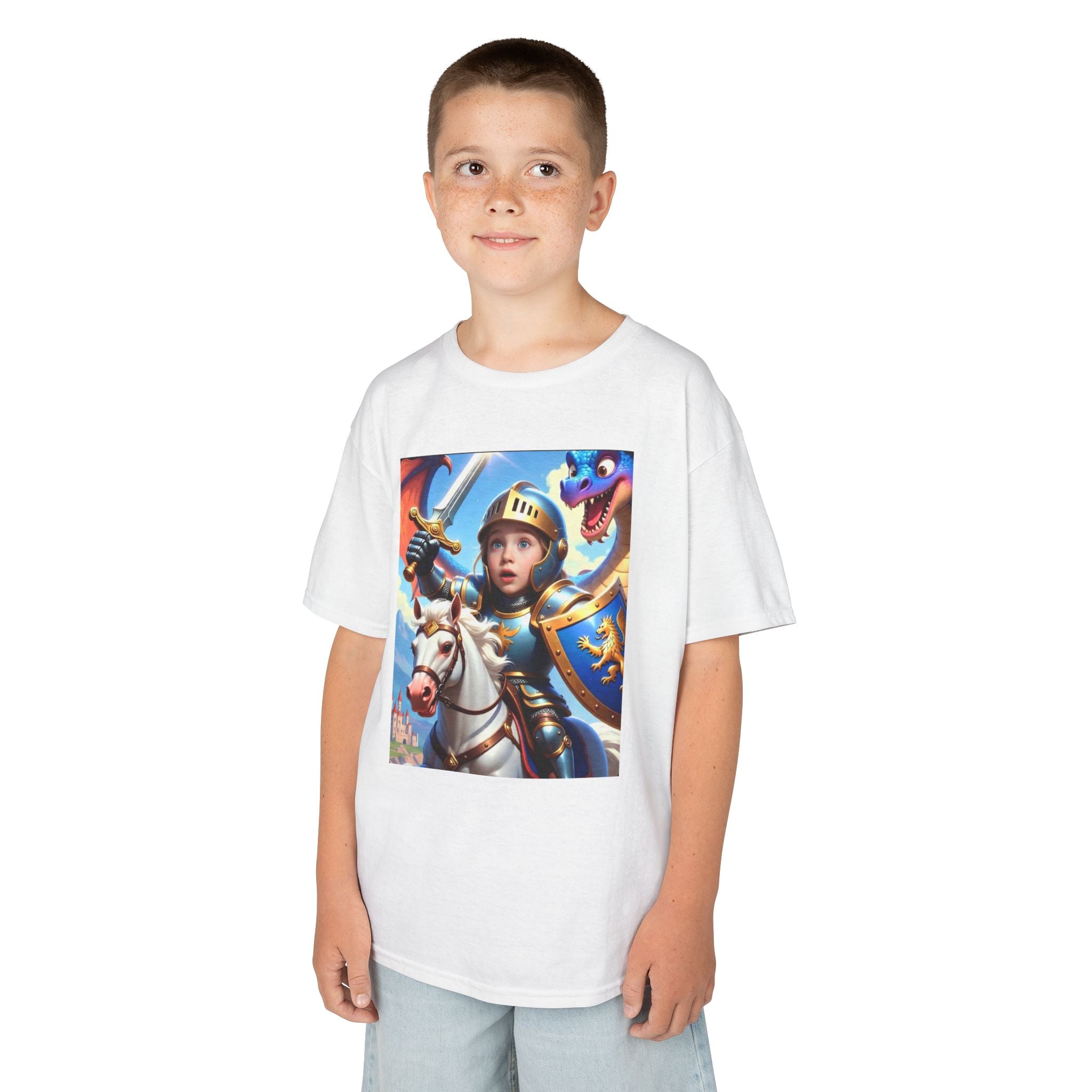 Kids Knight Tee — Brave Little Knight Riding a Horse Kids T‑Shirt