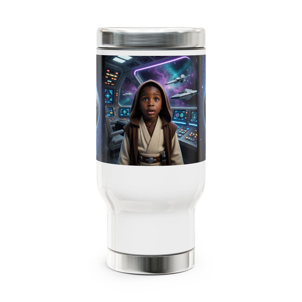Space Adventure Travel Mug — Jedi Kid & Galactic Cockpit 14oz Stainless Steel