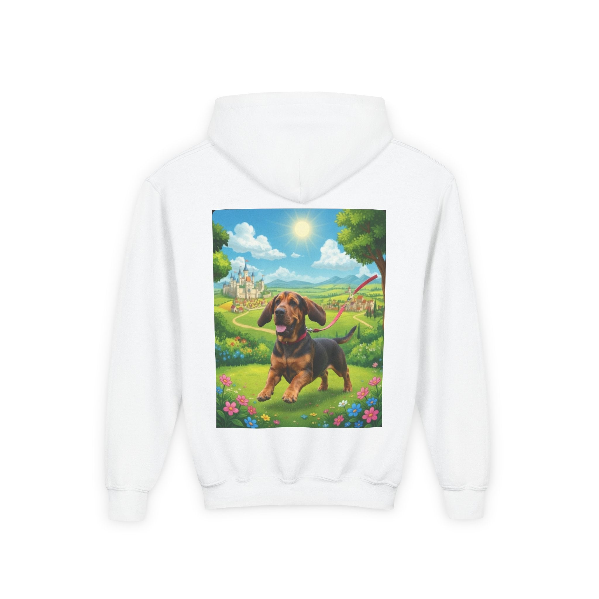 Youth Hoodie — Cute Dachshund Puppy in Sunny Countryside Print